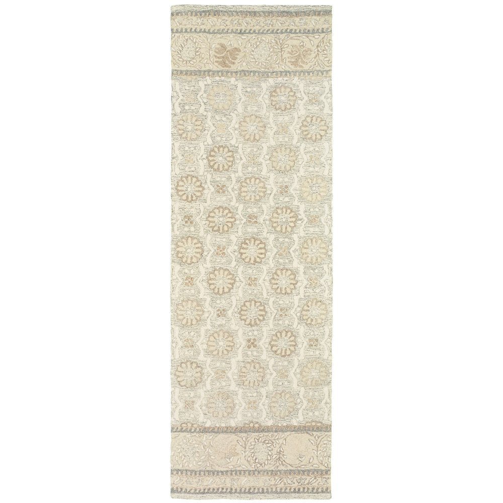 8' Sand Wool Floral Hand Tufted Runner Rug