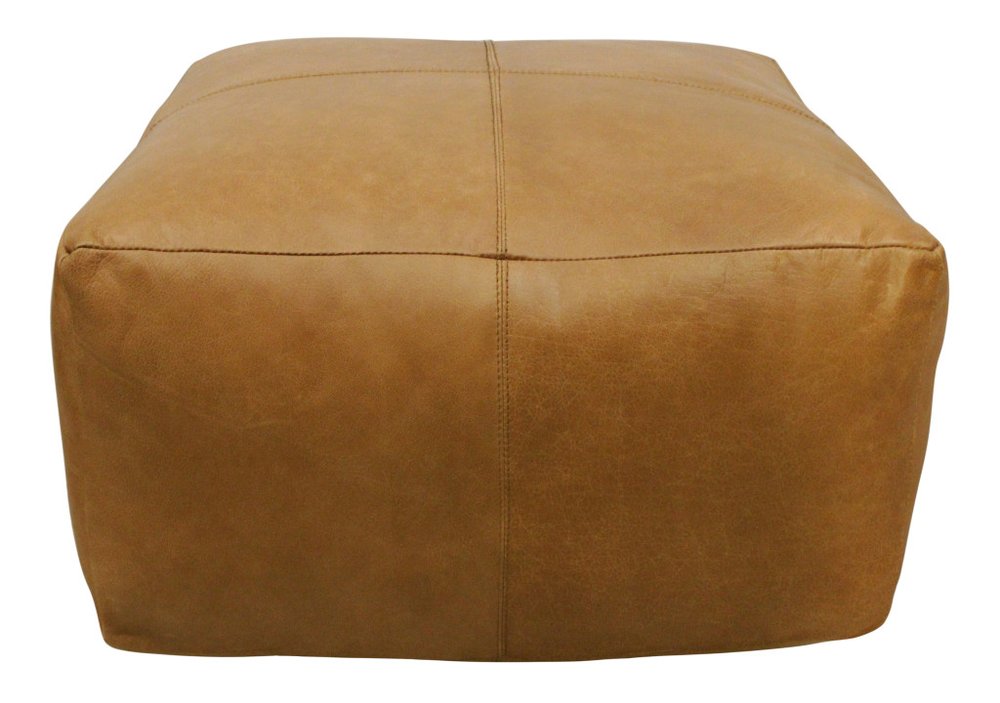 22" Tan Genuine Leather Pouf Ottoman