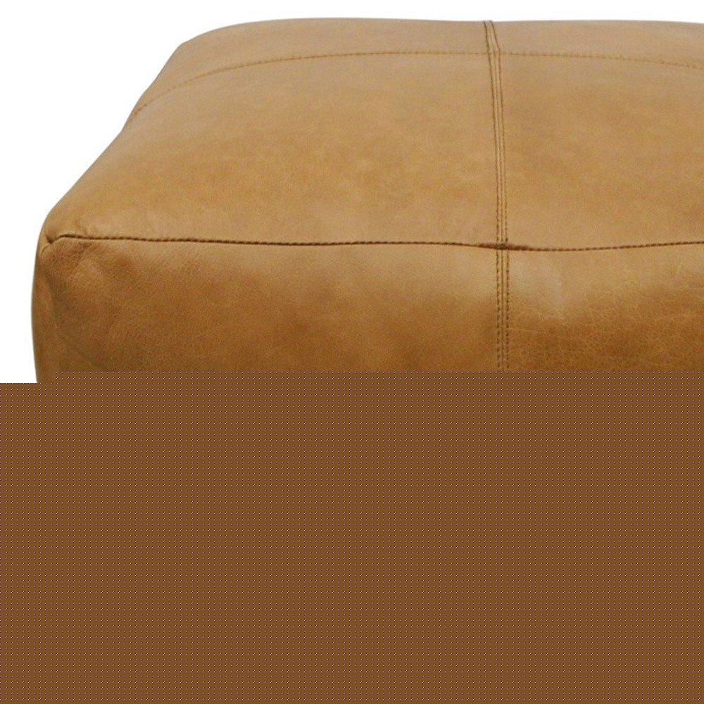 22" Tan Genuine Leather Pouf Ottoman