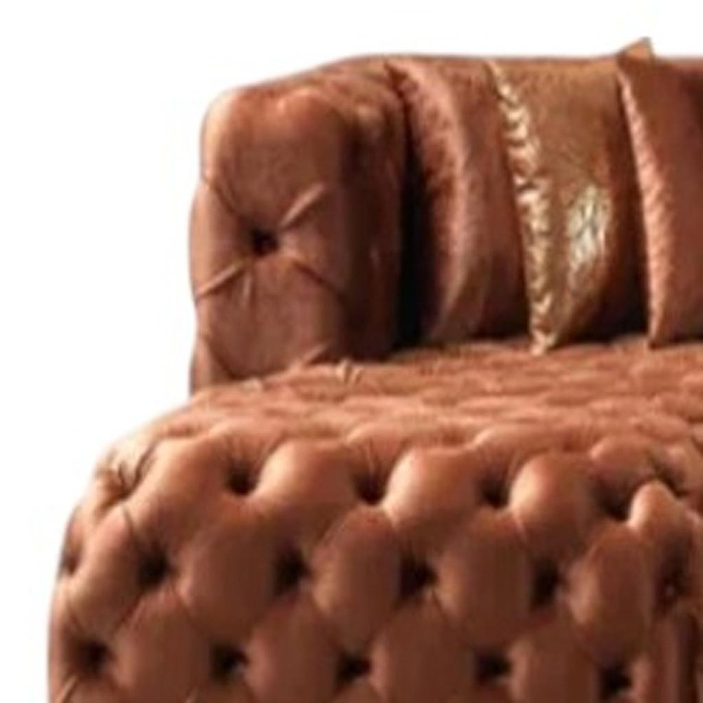 Tufted Orange Velvet Modular U Shaped Sofa and Chaise Sectional With Toss Pillows